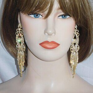 Gold Earrings Rhinestone Crystal Jewelry Dangle Drop Bridal Large Earrings 5767